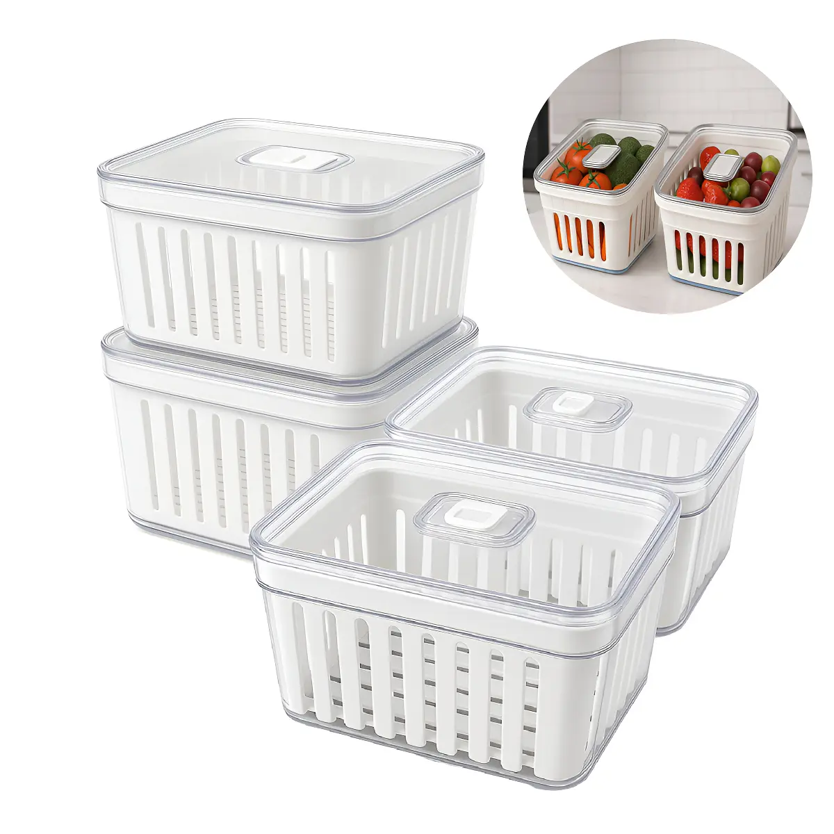 Kit 4 Potes Acrílico 3,8L Organizador de Geladeira Rebirth
