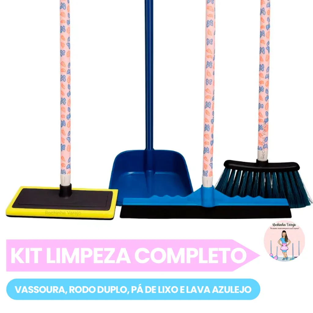 Kit Limpeza Completo: Vassoura, Rodo Duplo e Pá de Lixo