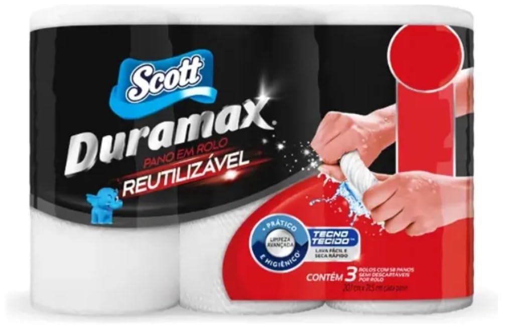 Scott Duramax Pano Reutilizável em Rolo, 174 Folhas (3 Rolos de 58)