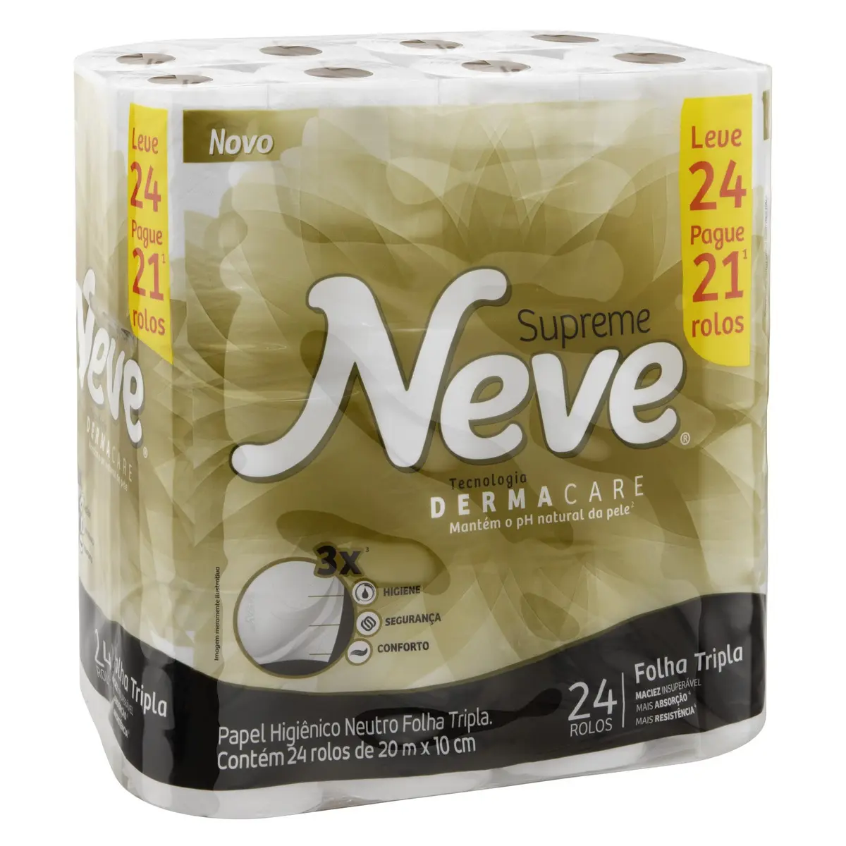 Papel Higiênico Neve Supreme Folha Tripla 20m, 24 Rolos