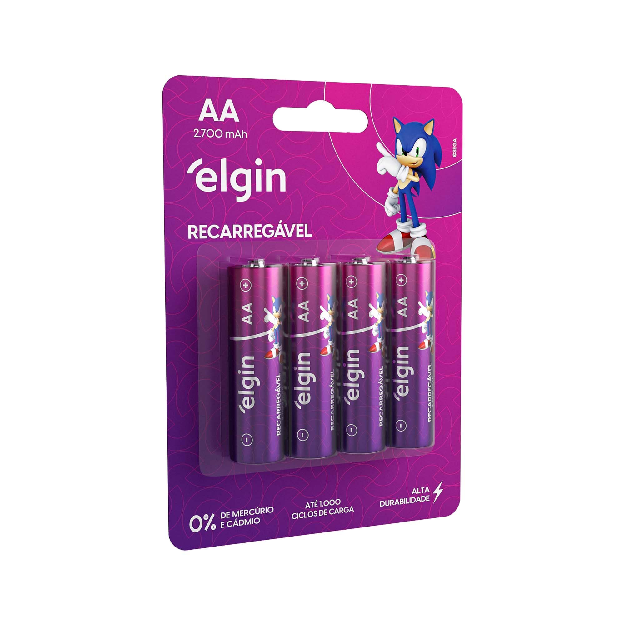 Pilha Recarregável AA 2700mAh Elgin (4 Unidades)