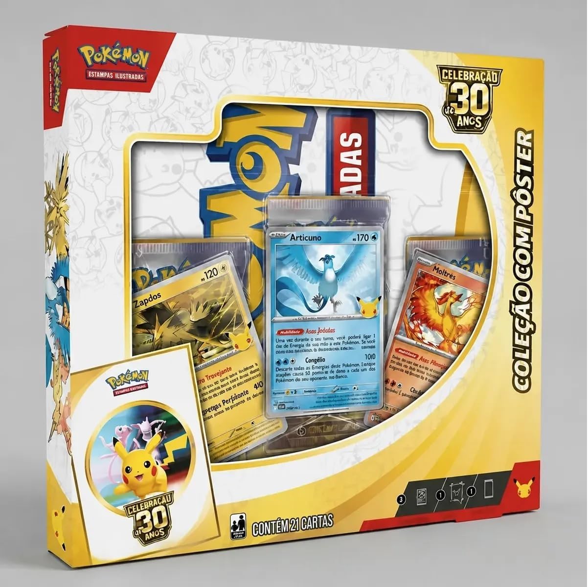 Pokémon TCG Celebração de 30 Anos — Box Coleção com Pôster (21 cartas)