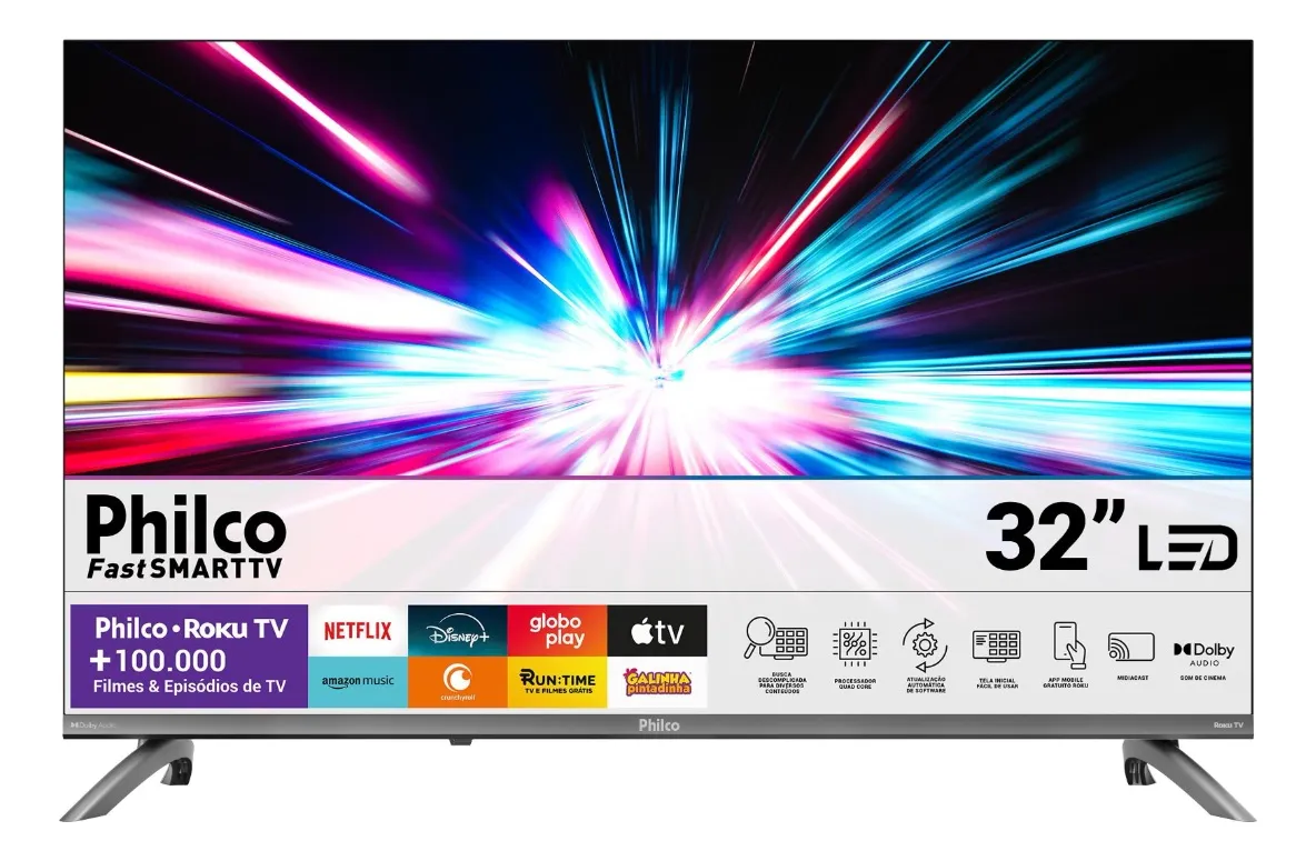 Smart TV 32" Philco Roku TV HDR10 Dolby Áudio P32CRB