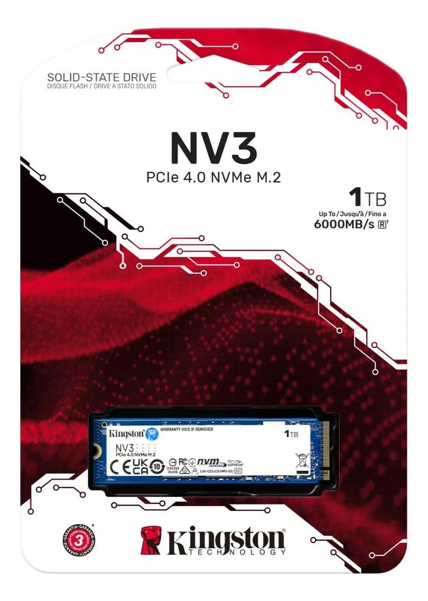 SSD Kingston NV3 1TB M.2 2280 PCIe 4.0 NVMe (até 6000 MB/s)